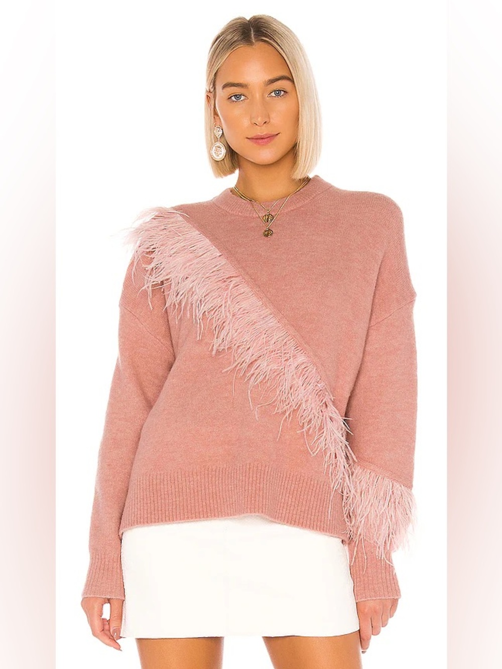 Cinq a Sept Peony Pink Merritt Ostrich Feather Pullover Sweater Small